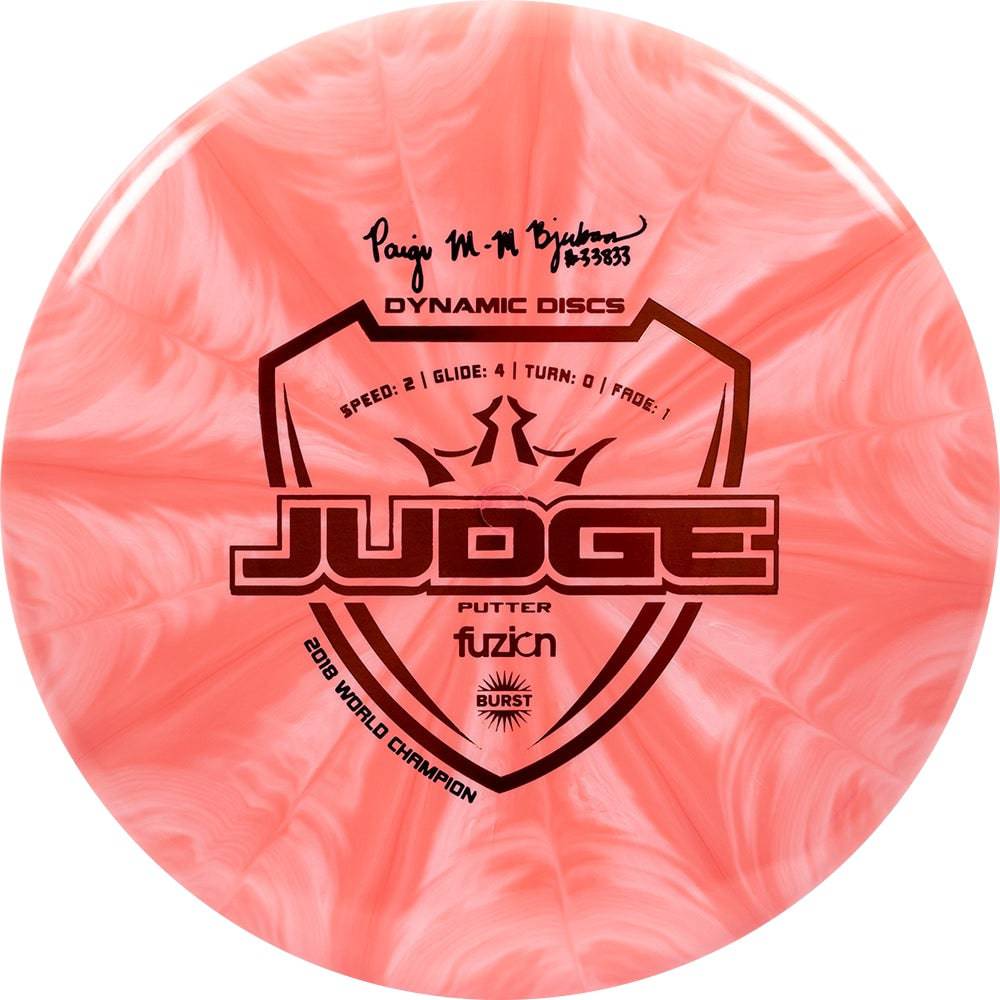 Dynamic Discs Golf Disc Dynamic Discs Limited Edition Paige Bjerkaas Signature Fuzion Burst Judge Putter Golf Disc