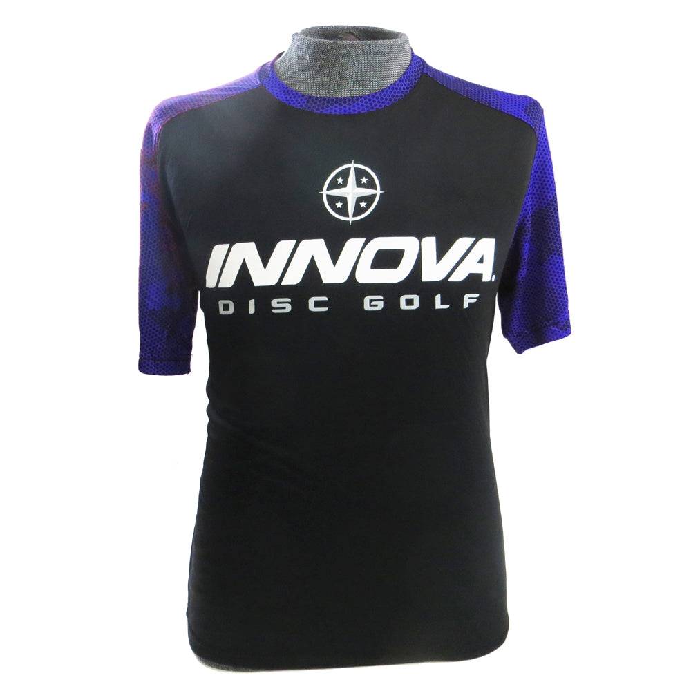 Innova Apparel S / Black / Blue Innova Rising Star Hex Camo Short Sleeve Performance Disc Golf Jersey
