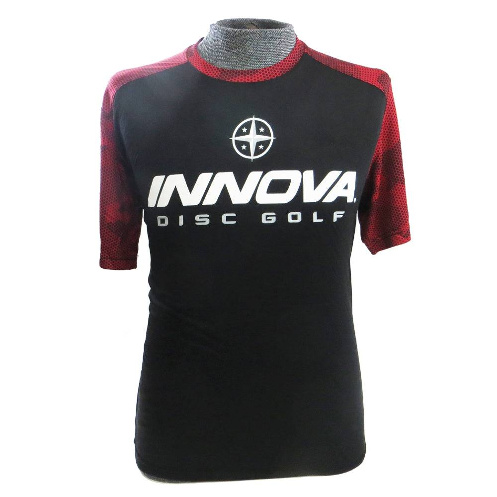 Innova Apparel S / Black / Red Innova Rising Star Hex Camo Short Sleeve Performance Disc Golf Jersey