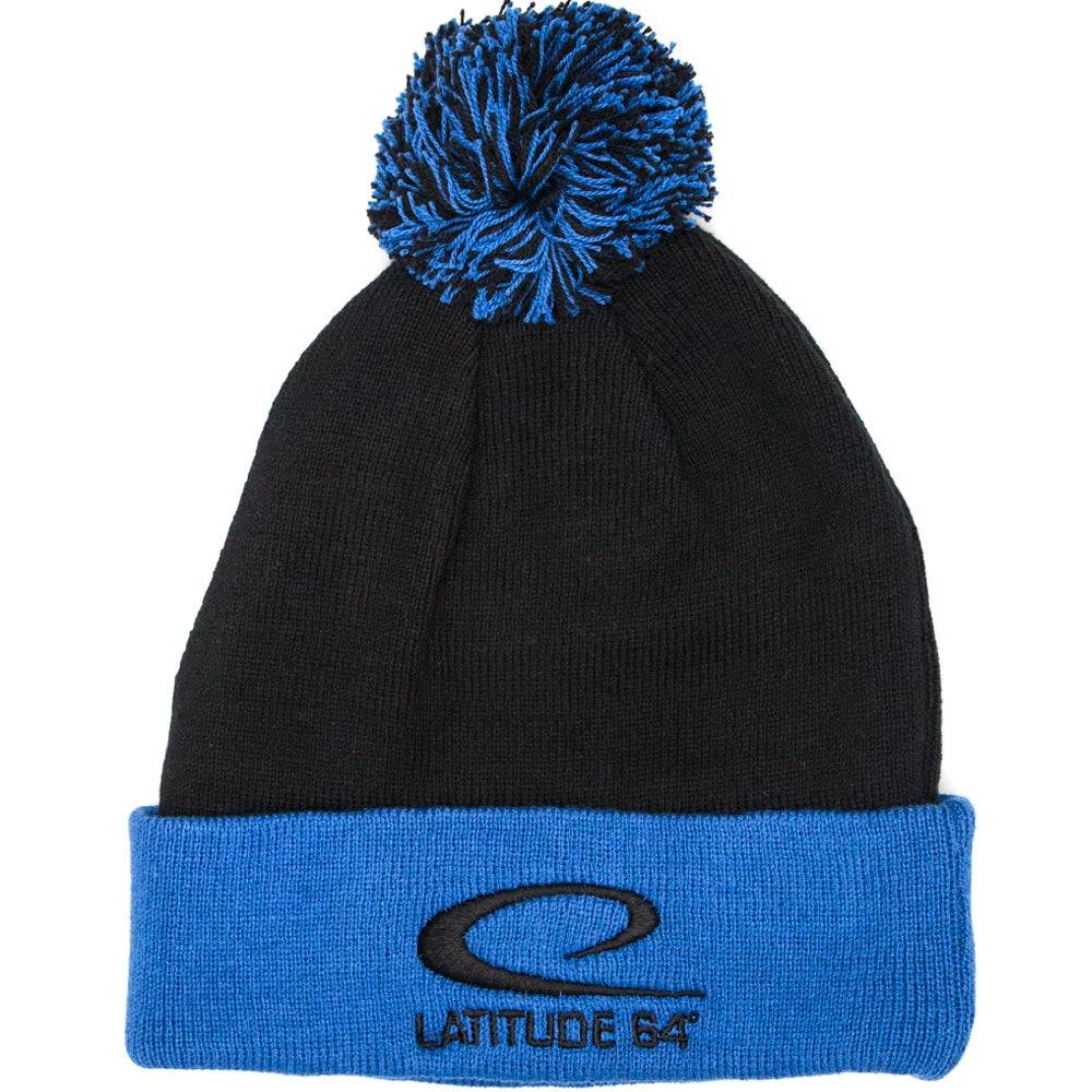 Latitude 64 Golf Discs Apparel Black / Blue Latitude 64 Logo Knit Pom Beanie Winter Disc Golf Hat
